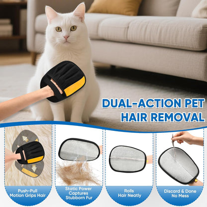 Electrostatic Pet Hair Removal Glove, Five-Finger, Grooming Mitt | Reusable for Dog & Cat, Removes Embedded Fur from Couch Car Seats Clothing Furniture, Also Works on Laundry Carpet & Pet Beds