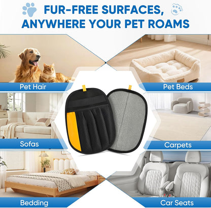 Electrostatic Pet Hair Removal Glove, Five-Finger, Grooming Mitt | Reusable for Dog & Cat, Removes Embedded Fur from Couch Car Seats Clothing Furniture, Also Works on Laundry Carpet & Pet Beds